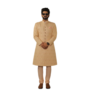 Lucknowi Embroidered Peach Achkan Churidar Set | Jaipurio